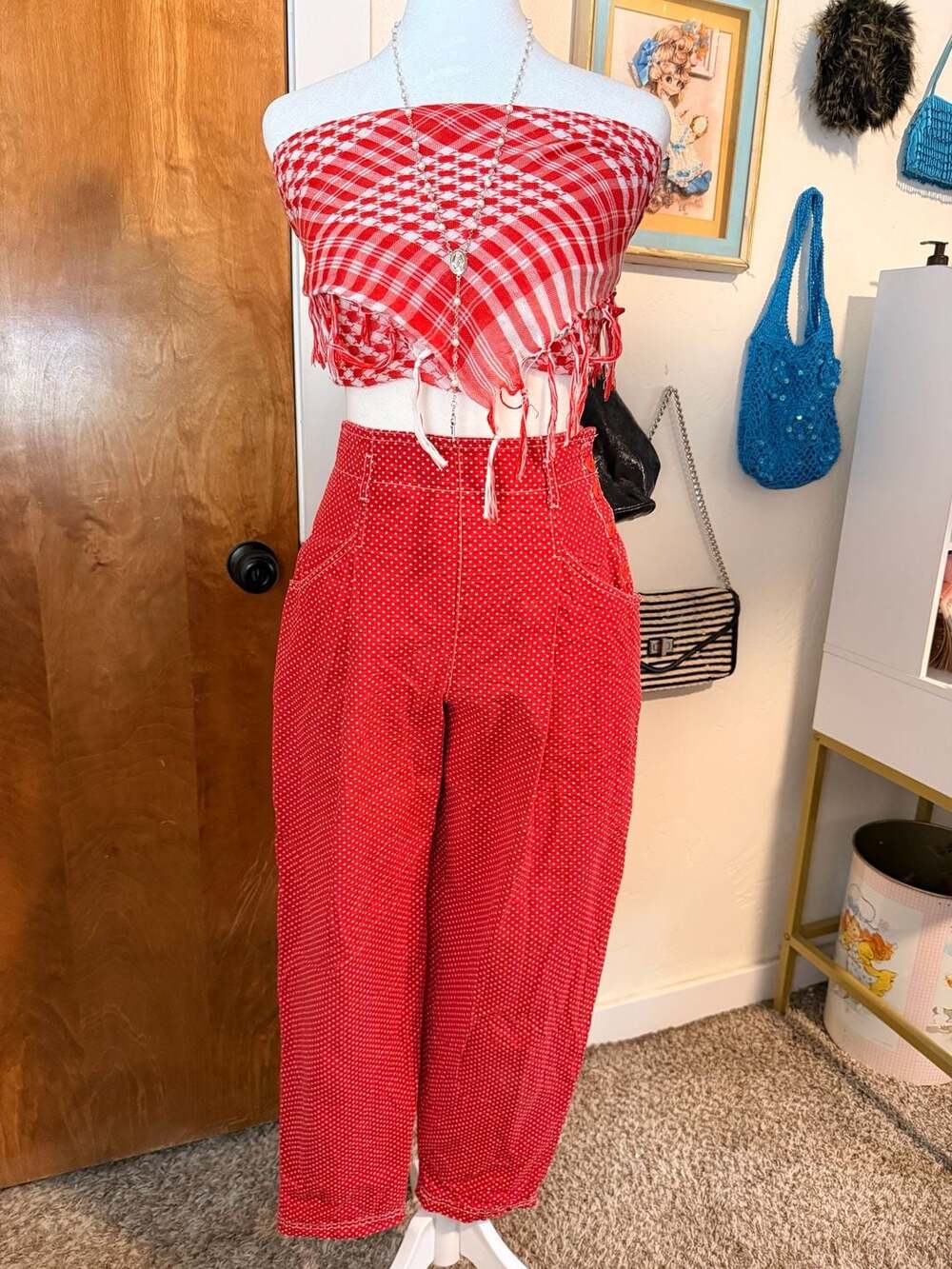 Vintage Esprit Teens Red and White Polka Dot High-Waisted Sailor Pants - Picture 1 of 7